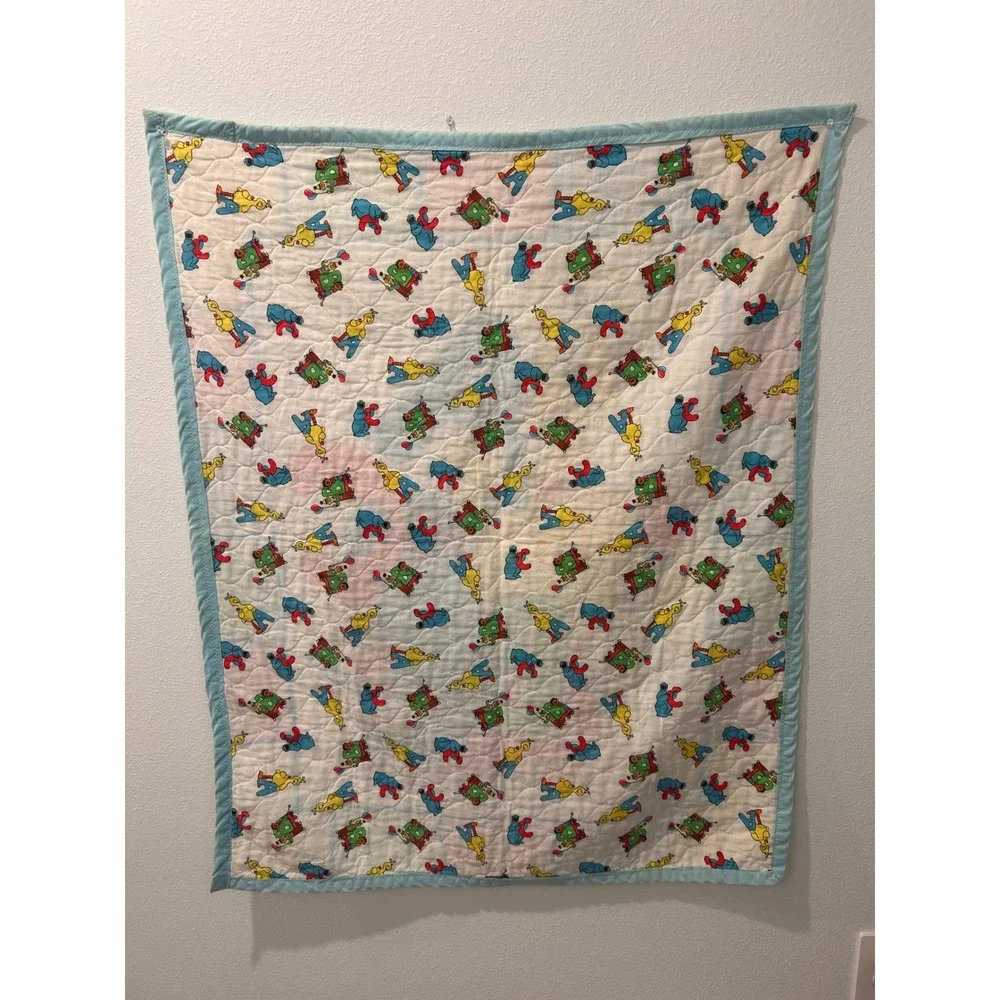 Vintage Sesame Street ABC Baby Quilt Big Bird Cookie Monster Bert Ernie
